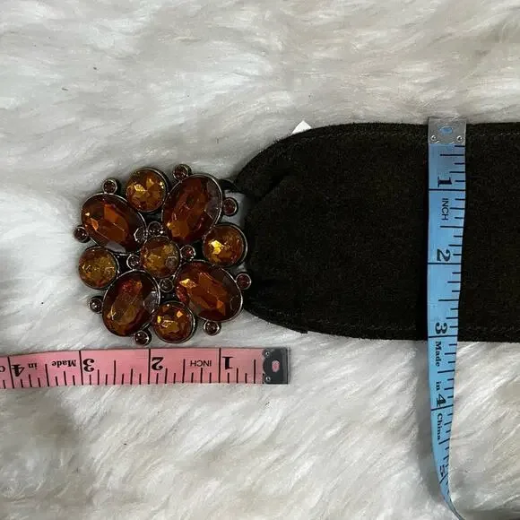 NEW Lake Shore Drive Suede Boho Crystal Flower Vintage Buckle Wide Waist Belt L